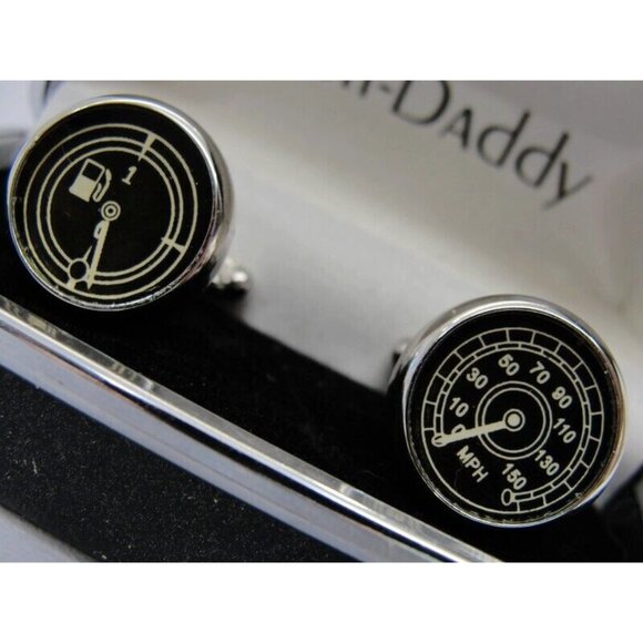 Cuff-Daddy Cufflinks Speedometer Fuel Gauge Silver Tone In Original Box - Picture 8 of 16